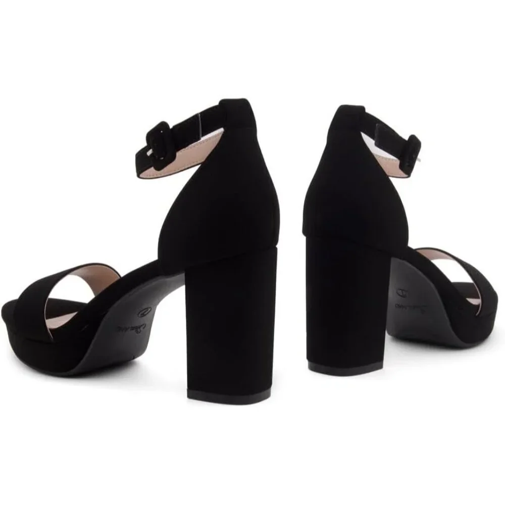 Women's Black Chunky Block Ankle Strap Stylish Comfortable Open Toe Strappy Heel